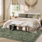 8x10 Washable Rugs for Living Room, Soft Large Rugs Green Area Rug, Indoor Vintage Carpet for Bedroom Dining Room Office, Rubber Backed Non Slip Low Pile Mat, Dark Olive Green
