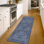 Non Slip 2x5 Dark Blue Entryway Runner Rug - Washable Small Throw Rugs for Bathroom, Bedroom, Laundry Room, Hallway, Kitchen Floor Mat, Dusky Navy Vintage Oriental Décor