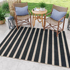 Lahome Striped Easy Jute Indoor Outdoor Rug, Washable Rugs 5x7 for Patio Living Room, Farmhouse Neutral Non Slip Non Shedding Black Carpet for Deck Entryway Dining Room Office Classroom