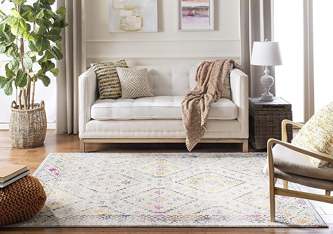 SAFAVIEH Madison Collection Accent Rug - 3' x 5', Grey & Yellow, Boho Diamond Distressed Design, Non-Shedding & Easy Care, Ideal for High Traffic Areas in Entryway, Living Room, Bedroom (MAD418F)