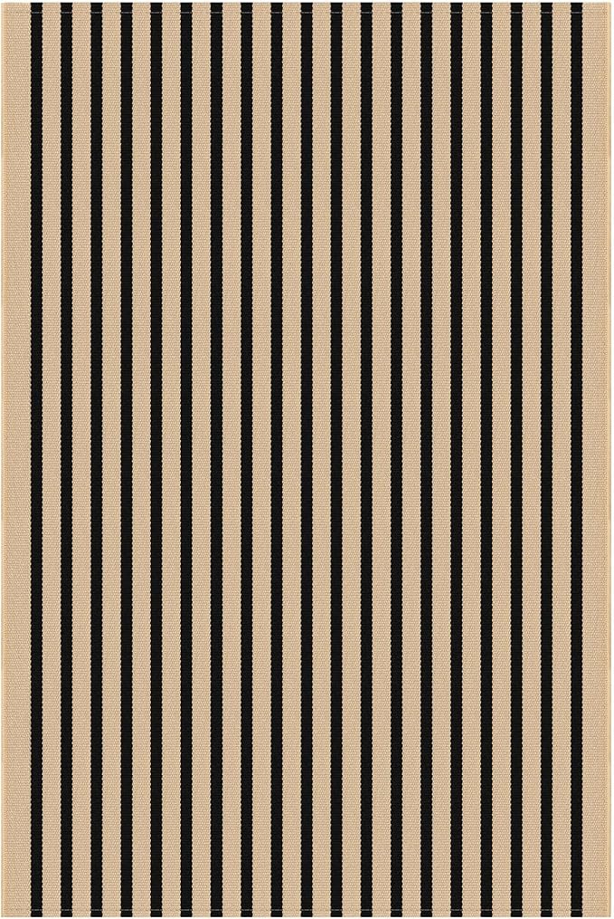 KOZYFLY 5x7 Ft Area Rug Striped Outdoor Rug Brown and Black Washable Indoor Outdoor Rug Cotton Outdoor Patio Rugs Farmhouse Rugs for Living Room Carpet for Patio Dining Room Bedroom