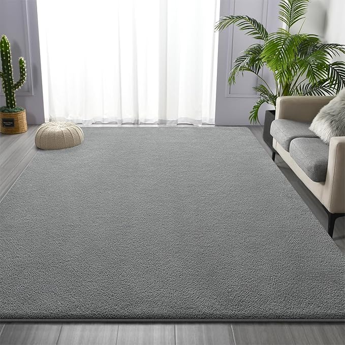 Large Area Rugs for Living Room Bedroom, 5 x 8 Ft Non-Slip Modern Area Rug, Soft Thickened Memory Foam Rug, Comfy Minimalist Indoor Carpet for Boys Girls Room Nursery Dorm Home Decor, Grey