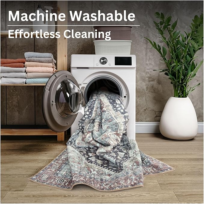 Bloom Rugs Washable Non-Slip 9' x 12' Rug - Charcoal/Brown Traditional Medallion Area Rug for Living Room, Bedroom, Dining Room, and Kitchen - Exact Size: 9' x 12'