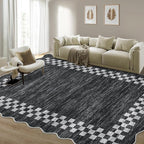 GarveeHome Area Rug 6x9 Large Living Room Modern Border Throw Rug with Rubber Backing Stain Resistant Dining Room Throw Carpet Washable Scalloped Rug for Bedroom Home Decor Office, Grey