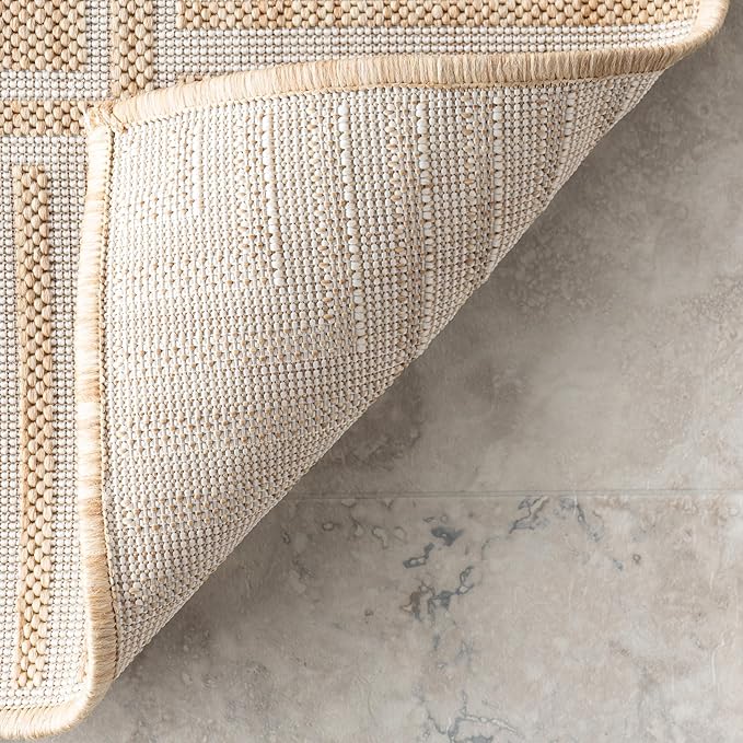 Nuloom Asha Tan/Ivory, 5' x 8', Casual, Striped Border, Soft and Cozy, High Traffic, Stain Resistant, Easy Clean, Durable Area Rug for Indoor/Outdoor Patio, Deck, Porch, Garden, Courtyard