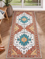 SERISSA Boho Washable Runner Rug, 2x5 Rug Non-Slip Vintage Orange Hallway Kitchen Runner Rug Ultra Soft Print Distressed Floor Carpet for Bedroom Bathroom Laundry Living Room