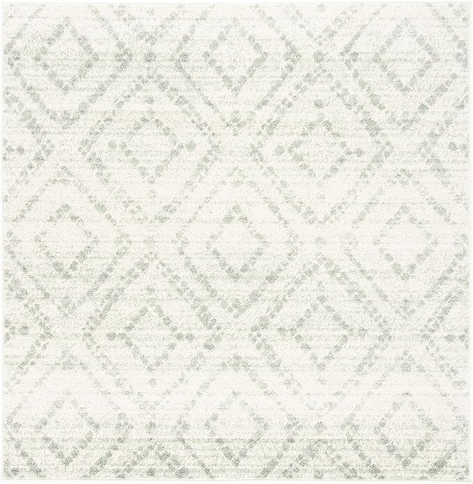SAFAVIEH Adirondack Collection Area Rug - 8' Square, Ivory & Green, Modern Diamond Distressed Design, Ideal for High Traffic Areas in Living Room, Bedroom, Dining (ADR131X-8SQ)
