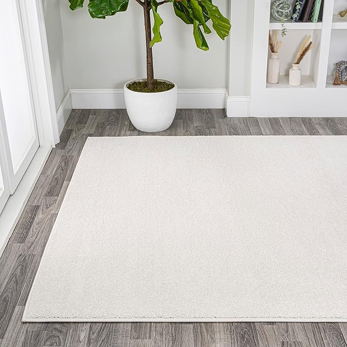 Eyely UES100T-15 Supersoft Haze Solid Low-Pile Indoor Area Rug, Coastal, Bohemian, Minimalist, Classic, Casual for Bedroom,Kitchen,Living Room,Non Shedding,Easy-Washing, Cream, 12 X 15