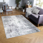 GLN Rugs Contemporary Collection - Machine Washable Area Rug, Contemporary Washable, Non Slip, Low Pile Chenille Rug, Living Room, Bedroom, Kitchen Rug (5' x 7' Grey/Green)
