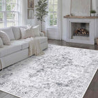 HUGEAR Washable 8x10 Area Rugs Retro Grey Living Room Bedroom Rug Vintage Distressed Non Slip Stain Resistant Low Pile Neutral Throw Carpet for Home Decor