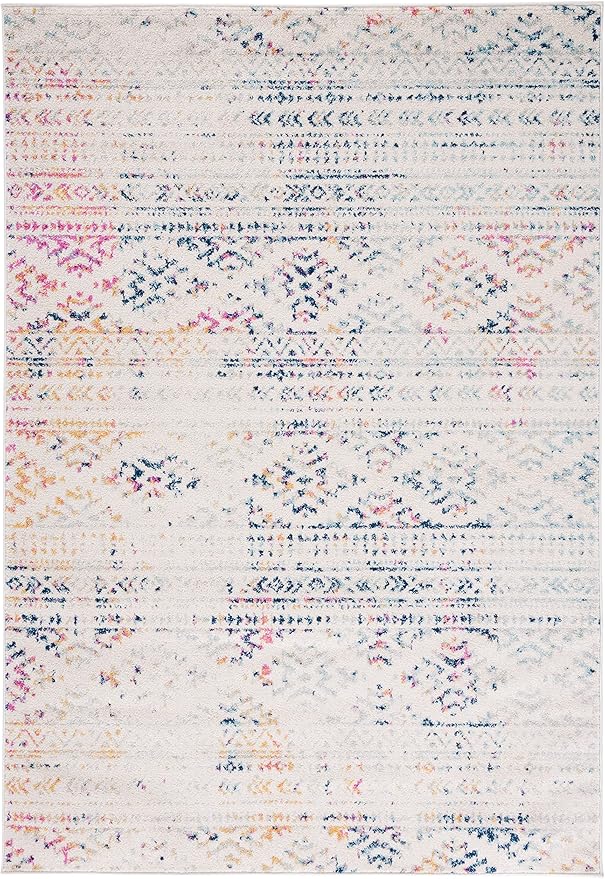SAFAVIEH Tulum Collection Area Rug - 5'3" x 7'6", Ivory & Blue, Moroccan Boho Tribal Design, Non-Shedding & Easy to Clean, Ideal for Living Room, Bedroom, Dining Space (TUL272C)