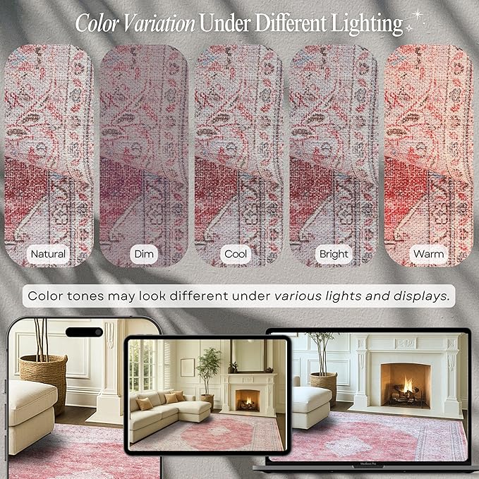 Fame Rugs Turkish Rug. Washable Vintage Oriental Antique Inspired Traditional Doormat Small Modern Area Rugs Luxury Entryway Entry Bedroom Bathroom Kitchen (410CP, 2'5 x 5')