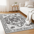 EnHomee 3x5 Washable Area Rugs for Bedroom, Boho Vintage Rugs, Foldable Area Rug for Dining Room, Non-Slip Soft Living Room Rug, Low Pile Large Carpet for Bathroom, Grey