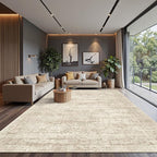10x14 Area Rugs for Living Room, Non Slip Machine Washable Vintage Rugs, Low Pile Lightweight Large Rug for Bedroom, Dining Room, Home Office Beige