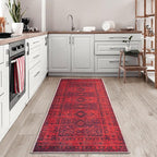 Bloom Rugs Washable Non-Slip 7 ft Runner - Red Traditional Bordered Runner for Entryway, Hallway, Bathroom, and Kitchen - Exact Size: 2.5' x 7'