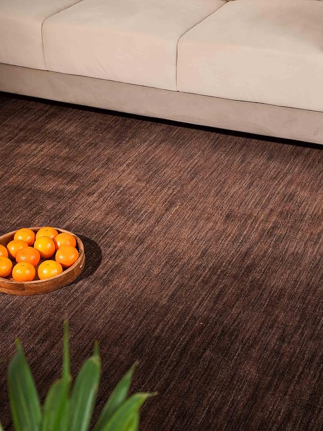 Hand Knotted Loom Wool ECO-Friendly Area Rugs - 6'x6', Square, Brown Color, Solid Plain Design, High Pile Thick Handmade Anti Skid Area Rugs for Living Room, Bed Room (L00111)