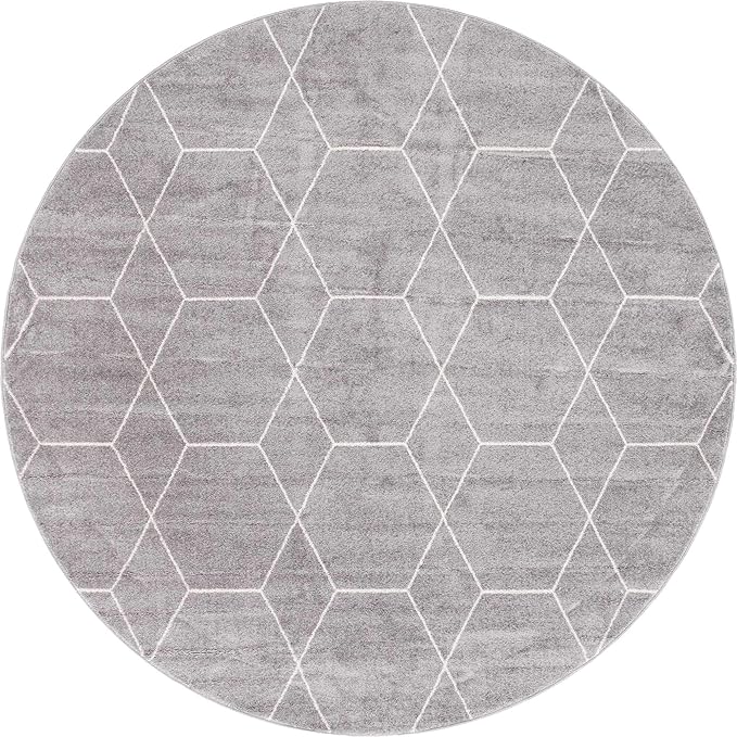 Unique Loom Trellis Frieze Collection Area Rug - Geometric (8' Round, Light Gray/ Ivory)