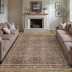9x12 Area Rug for Living Room Brick Red Vintage Washable Bedroom Carpet Traditional Distressed Soft Non Slip Indoor Large Accent Rug Retro Thin Low Pile Floor Cover for Dining Room Playroom