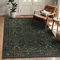 Bavni Floral Dark Green Area Rugs 5x7, Vintage Boho Carpet Machine Washable, Non Slip Soft Low Pile Thin Rug for Bedroom, Living Room, Dining Room, Nursery