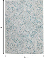 FH Home Flat Woven Outdoor Rug - Waterproof, Easy to Clean, Stain resistant - Premium Polypropylene Yarn - Distressed Farmhouse - Porch, Deck,Balcony,Laundry Room - Granada - Aqua - 2ft 7in x 4ft 11in