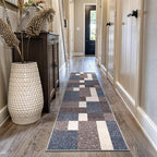 Rugshop Modern Boxes Design Non-Slip (Non-Skid) Carpet for Hallway,Entryway,Kitchen Runner Rug 2'7" x 8' Blue