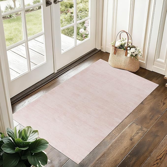 Pink Small Rug for Kitchen Bathroom, Boho Abstract Modern Washable Non Slip Area Rugs for Girls Bedroom Kids Room 3x5
