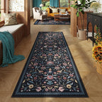 Vintage Medallion Floral Kitchen Runner 2x6, Machine Washable Rug, Soft Low Pile, Non-Slip Carpet for Hallways, Laundry, Bedroom, Bathroom, Entryway | Blue