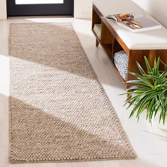 SAFAVIEH Natura Collection Runner Rug - 2'3" x 8', Brown, Handmade Wool Blend, Textured Design, Ideal for Hallway, Bedroom, Foyer (NAT620T)
