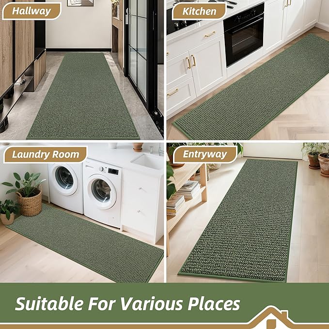 BEQHAUSE Hallway Runner Rugs 2.6x8, Hallway Rug Non-Slip Washable(Rolled-Up NO Creases), Runner Rug Absorbent Stain Resistant Hall Rug Carpet Runner, Entryway Rugs Floor Mat Laundry Room Rugs, Green