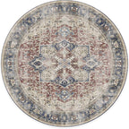 RUGGABLE Washable Vintage Area Rug – Kamran Royal Blue 8 ft Round, Stain-Resistant, Non-Slip – Large Machine Washable Rugs for Living Room, Bedroom, Hallway, Entryway & Office–with Cushioned Pad