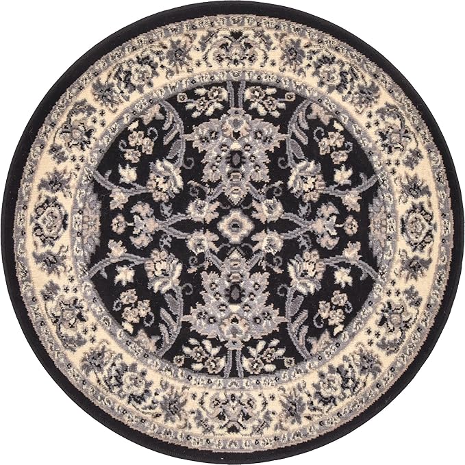 Unique Loom Sialk Hill Collection Area Rug - Washington (3' 3" Round Black/Gray)
