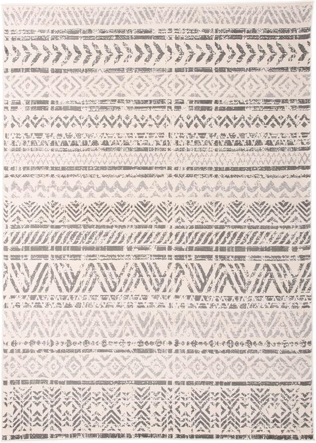 Rugshop Geometric Boho Area Rug – Gray Tribal Pattern, Perfect for Living Room, Bedroom, Dining Room, 4' x 6'