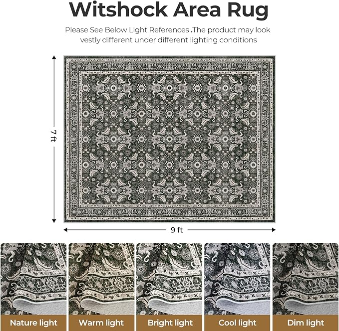 WITSHOCK Living Room Area Rugs 7x9: Soft Non-Slip Backing Washable Rugs Vintage Large Carpet for Bedroom Office Dining Room Kitchen Stain Resistant Home Decor Rug