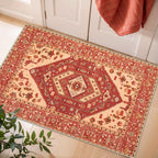 SERISSA Boho Rugs for Entryway, 2x3 Washable Non-Slip Entryway Rug Small Area Rug, Ultra Soft Oriental Vintage Red Beige Low-Pile Indoor Door Mat Floor Carpet for Entrance Bedroom Kitchen Bathroom