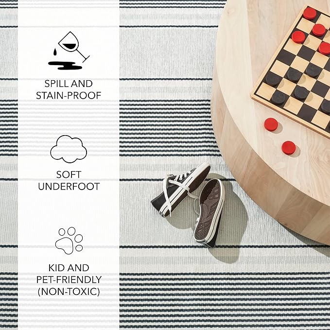Dash & Albert Gunner Stripe Machine Washable Rug, 5 X 8 Feet, Grey Stripe Pattern