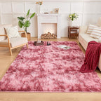 Andency 8x10 Area Rugs for Living Room, Non-Slip Fluffy Soft Large Shag Bedroom Carpet, Tie-Dyed Dark Red Big Indoor Thick Nursery Rug for Kids Dorm Home Decor Aesthetic
