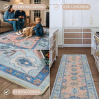 Fame Living Modern Oushak Runner Rug, Runners, Vintage, Turkish, Eclectic, Floral, Pastel, Washable, Long Runner Rugs for Hallway, Kitchen, Living Room, Bedroom, Kitchen, Bathroom, 2'5"x13'