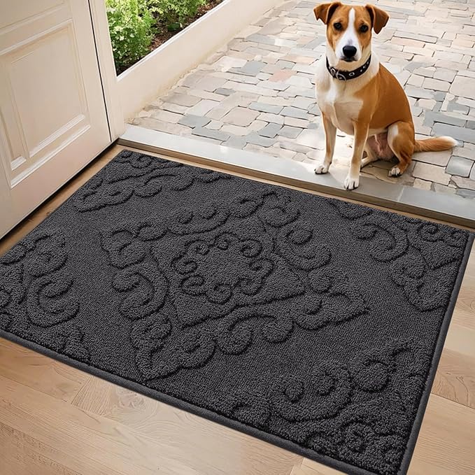 COSY HOMEER Door Mat 20”x32”,Absorbent Dirt Trapper Entryway Rugs,Non-Slip Welcome Mat,Washable Entry Rugs,Low Pile Doormat for Front Back Door,Wet Shoes & Paws,Dark Grey