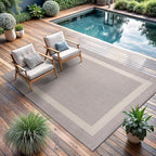 CAMILSON Outdoor Rug 5x7,Modern Outside Rugs for Patios Porches Waterproof Durable Washable Non-Shedding, Easy-to-Clean Indoor Outdoor Area Carpet (5 x 7, Bordered - Gray/White)