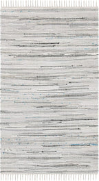 SAFAVIEH Rag Rug Collection Accent Rug - 3' x 5', Grey, Handmade Boho Stripe Cotton, Ideal for High Traffic Areas in Entryway, Living Room, Bedroom (RAR121A)
