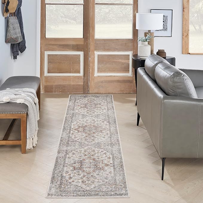 Nourison Home Astra Machine Washable Grey Multicolor 2'2" x 12' Area Rug - Easy Clean, Non Shedding, Bed Room, Living Room, Dining Room, Kitchen (12' Runner)