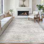 Bavni 5x7 Rug, Abstract Machine Washable Rug Non-Slip, Soft Modern Lightweight Area Rug, Stain Resistant Rugs for Living Room, Bedroom, Dining Room, White/Grey