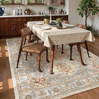 Washable Area Rug 4' x 6' Vintage Traditional Persian Mat - Foldable Distressed Non-Slip Machine Washable Carpet for Living Room Bedroom Kitchen Home Decor - Dove Gray and Coral
