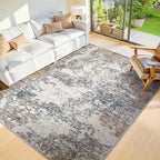 10x14 Washable Area Rugs - Modern Abstract Large Rugs for Living Room Non-Slip Low Pile Soft Machine Washable Carpet for Bedroom, Under Dining Table, Nursery, Farmhouse (10'x14' Tan Blue)