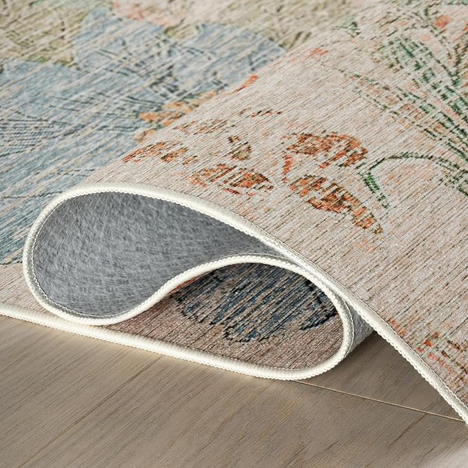 Dash & Albert Zell Multi Machine Washable Rug, 2 X 3 Feet, Multicolored/Tan Floral Pattern