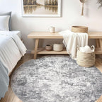 8ft Round Area Rug Living Room Rugs - 8x8 Washable Neutral Modern Abstract Soft Thin Rug Indoor Floor No Slip Rug Carpet for Bedroom Under Dining Table Home Office Decor - Grey