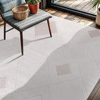 CAMILSON Micro Loop Rug 4x6 Modern Luxury Geometric Diamond Trellis Area Rugs Soft High and Low Pile Stain Resistant Easy-Cleaning Non-Shedding for Living Room Office Indoor Carpet (4 x 6 White-Beige)