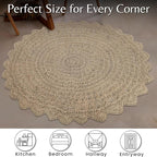 Hausattire Hand Woven Jute Crochet Rug, 3’ Round – Natural, Anti-Slip Accent Boho Entry Area Rugs for Kitchen, Living Room I Farmhouse Decorative Floor Rug, 3 Feet Round