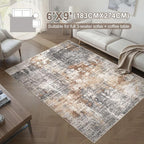 Area Rug Living Room Rugs - 6x9 Washable Large Soft Indoor Neutral Modern Abstract Low Pile Rug Carpet for Bedroom Dining Room Farmhouse Home Office - Grey Brown