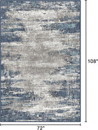 Bavni Rugs for Bedroom, Machine Washable Blue Rug Non-Slip, Foldable Modern 6x9 Area Rugs, Soft Low Pile Carpet for Living Room, Dining Room, Playroom, Blue/Ivory